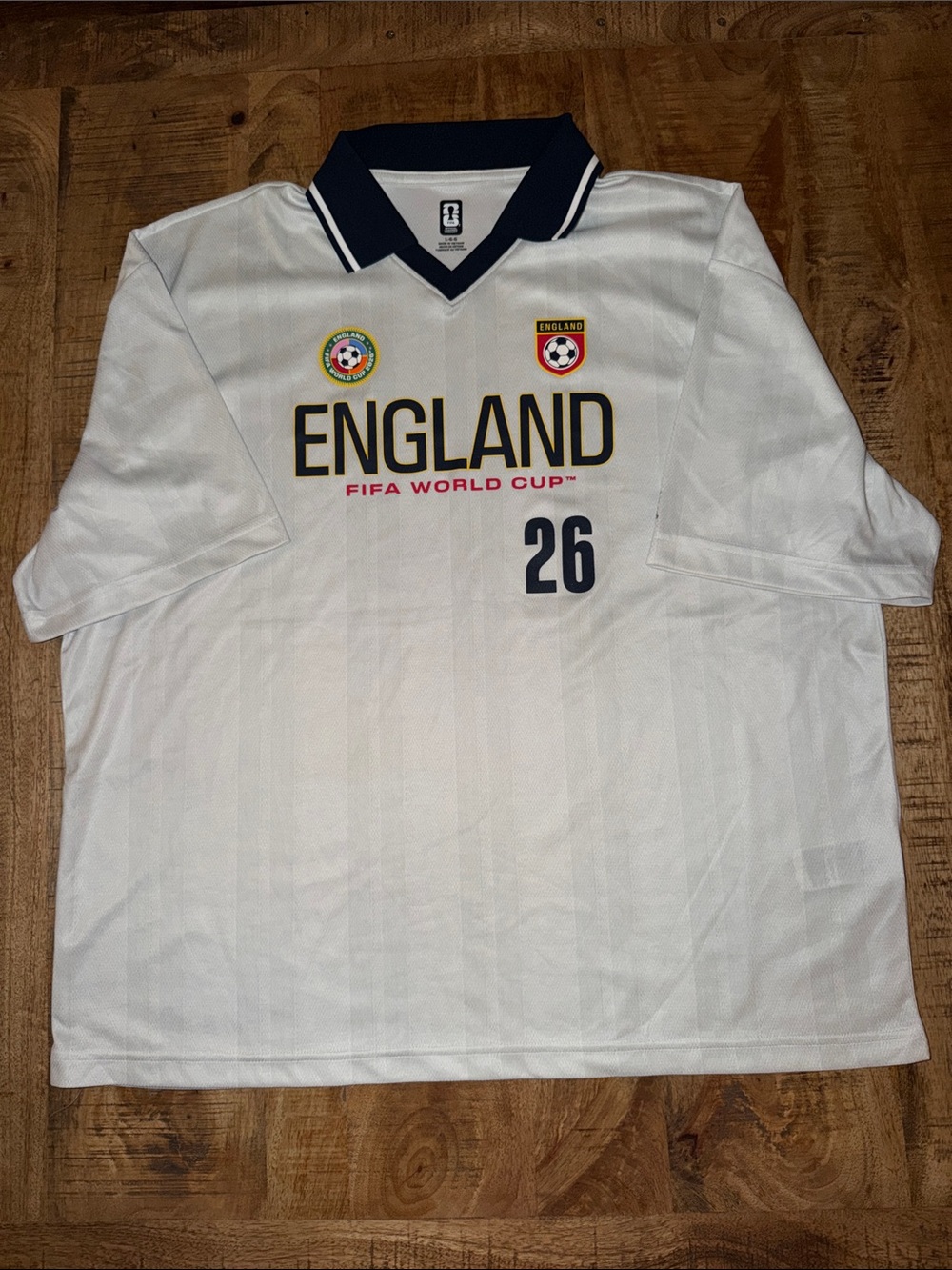 England FIFA World Cup Men's White Soccer Jersey with Navy Trim
